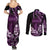 Purple Hafa Adai Guam Couples Matching Summer Maxi Dress and Long Sleeve Button Shirt Chamorro Latte Stone Hand With Plumeria