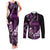 Purple Hafa Adai Guam Couples Matching Tank Maxi Dress and Long Sleeve Button Shirt Chamorro Latte Stone Hand With Plumeria