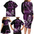 Purple Hafa Adai Guam Family Matching Long Sleeve Bodycon Dress and Hawaiian Shirt Chamorro Latte Stone Hand With Plumeria