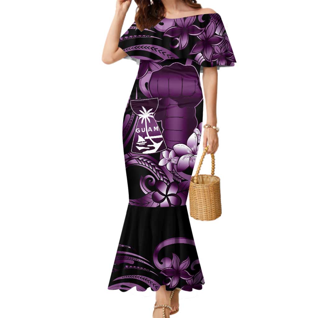 Purple Hafa Adai Guam Family Matching Mermaid Dress and Hawaiian Shirt Chamorro Latte Stone Hand With Plumeria