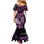 Purple Hafa Adai Guam Family Matching Mermaid Dress and Hawaiian Shirt Chamorro Latte Stone Hand With Plumeria