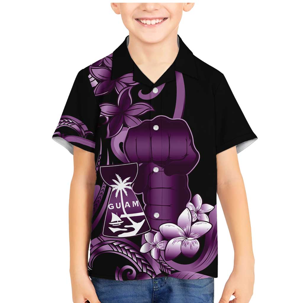 Purple Hafa Adai Guam Family Matching Mermaid Dress and Hawaiian Shirt Chamorro Latte Stone Hand With Plumeria