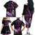 Purple Hafa Adai Guam Family Matching Off The Shoulder Long Sleeve Dress and Hawaiian Shirt Chamorro Latte Stone Hand With Plumeria
