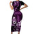 Purple Hafa Adai Guam Family Matching Short Sleeve Bodycon Dress and Hawaiian Shirt Chamorro Latte Stone Hand With Plumeria
