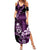 Purple Hafa Adai Guam Family Matching Summer Maxi Dress and Hawaiian Shirt Chamorro Latte Stone Hand With Plumeria