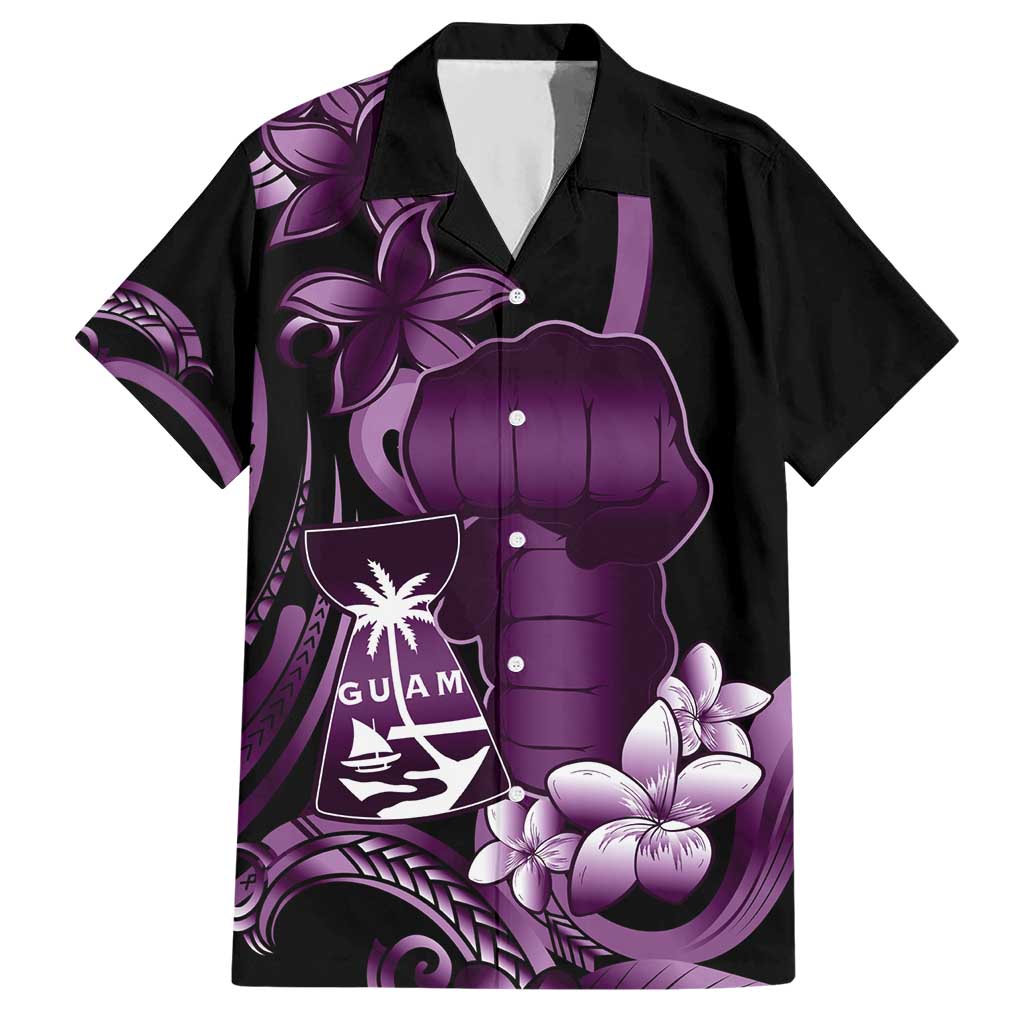 Purple Hafa Adai Guam Hawaiian Shirt Chamorro Latte Stone Hand With Plumeria LT14 Purple - Polynesian Pride