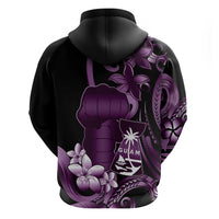Purple Hafa Adai Guam Hoodie Chamorro Latte Stone Hand With Plumeria