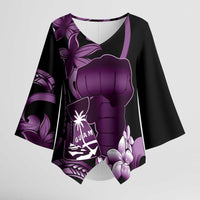 Purple Hafa Adai Guam Kimono Sleeve Blouse Chamorro Latte Stone Hand With Plumeria - Polynesian Pride