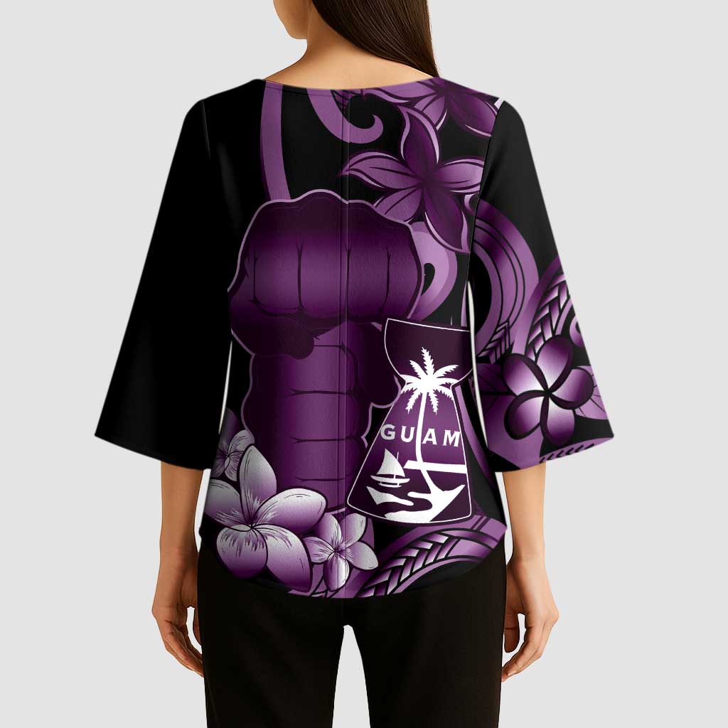 Purple Hafa Adai Guam Kimono Sleeve Blouse Chamorro Latte Stone Hand With Plumeria - Polynesian Pride
