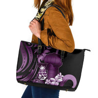 Purple Hafa Adai Guam Leather Tote Bag Chamorro Latte Stone Hand With Plumeria