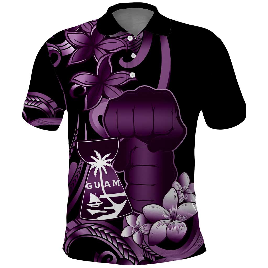 Purple Hafa Adai Guam Polo Shirt Chamorro Latte Stone Hand With Plumeria
