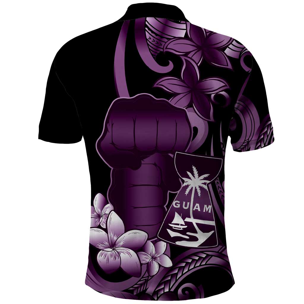 Purple Hafa Adai Guam Polo Shirt Chamorro Latte Stone Hand With Plumeria