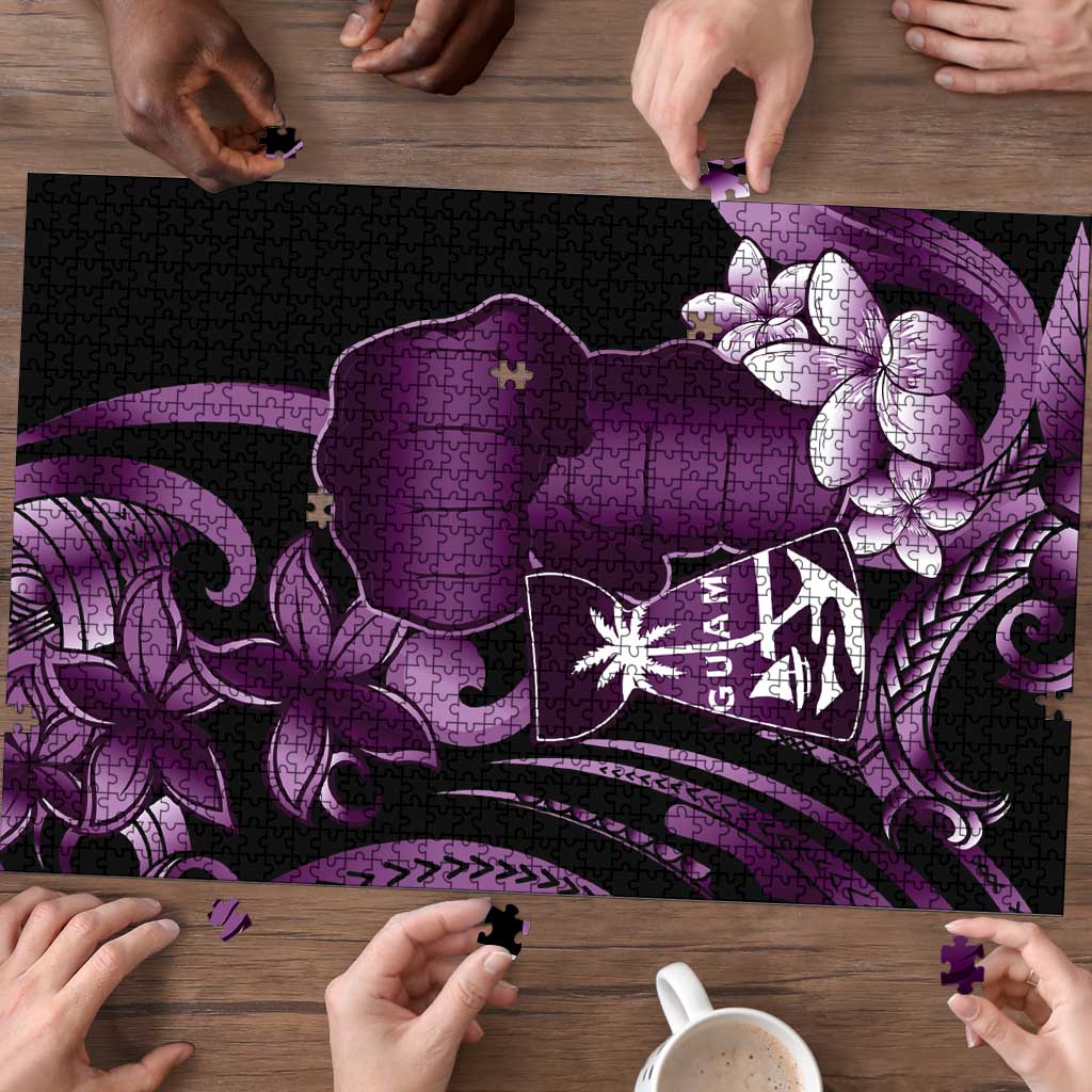 Purple Hafa Adai Guam Puzzle Chamorro Latte Stone Hand With Plumeria - Polynesian Pride