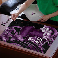Purple Hafa Adai Guam Puzzle Chamorro Latte Stone Hand With Plumeria - Polynesian Pride