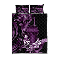 Purple Hafa Adai Guam Quilt Bed Set Chamorro Latte Stone Hand With Plumeria