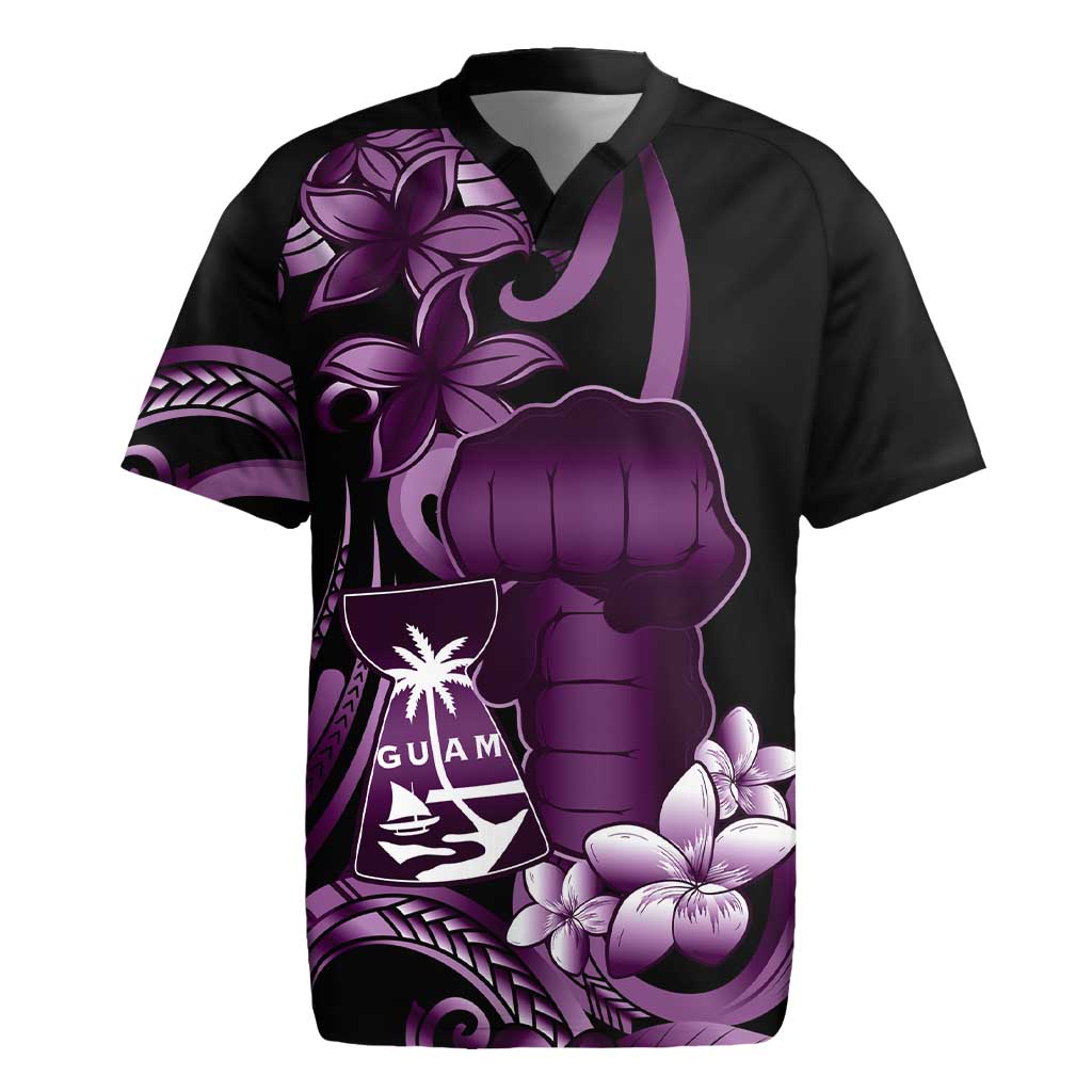 Purple Hafa Adai Guam Rugby Jersey Chamorro Latte Stone Hand With Plumeria