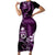 Purple Hafa Adai Guam Short Sleeve Bodycon Dress Chamorro Latte Stone Hand With Plumeria