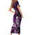 Purple Hafa Adai Guam Short Sleeve Bodycon Dress Chamorro Latte Stone Hand With Plumeria