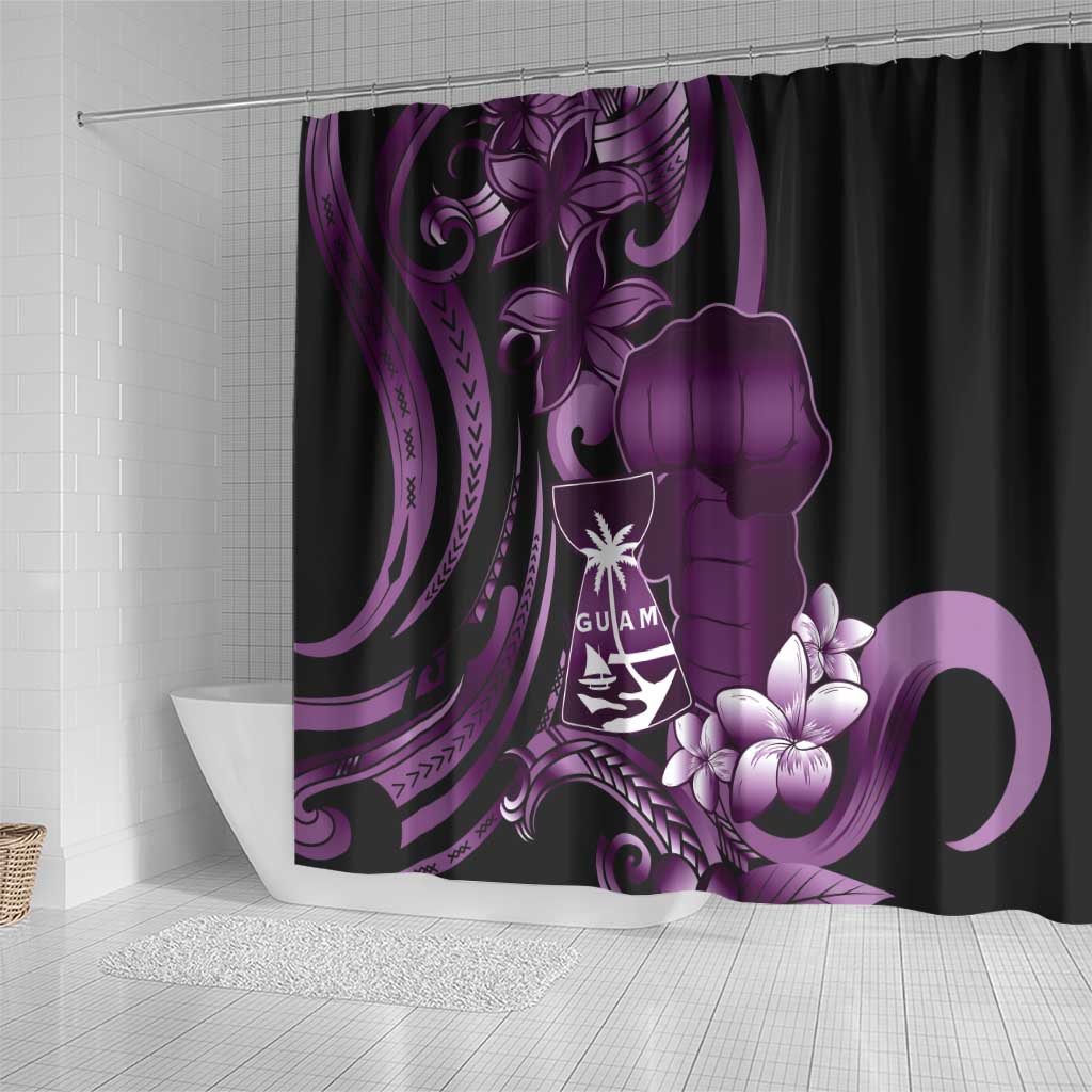 Purple Hafa Adai Guam Shower Curtain Chamorro Latte Stone Hand With Plumeria