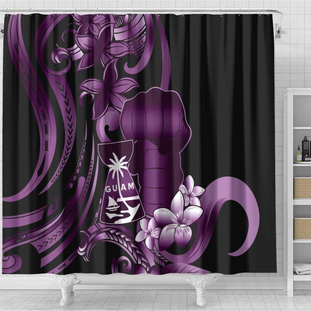 Purple Hafa Adai Guam Shower Curtain Chamorro Latte Stone Hand With Plumeria