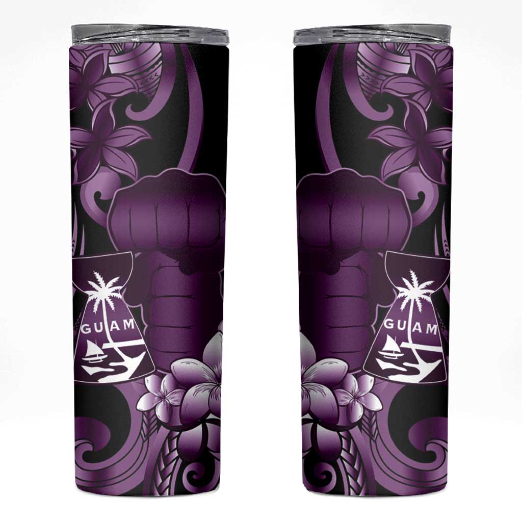 Purple Hafa Adai Guam Skinny Tumbler Chamorro Latte Stone Hand With Plumeria