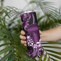 Purple Hafa Adai Guam Skinny Tumbler Chamorro Latte Stone Hand With Plumeria