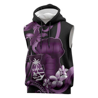 Purple Hafa Adai Guam Sleeveless Hoodie Chamorro Latte Stone Hand With Plumeria - Polynesian Pride