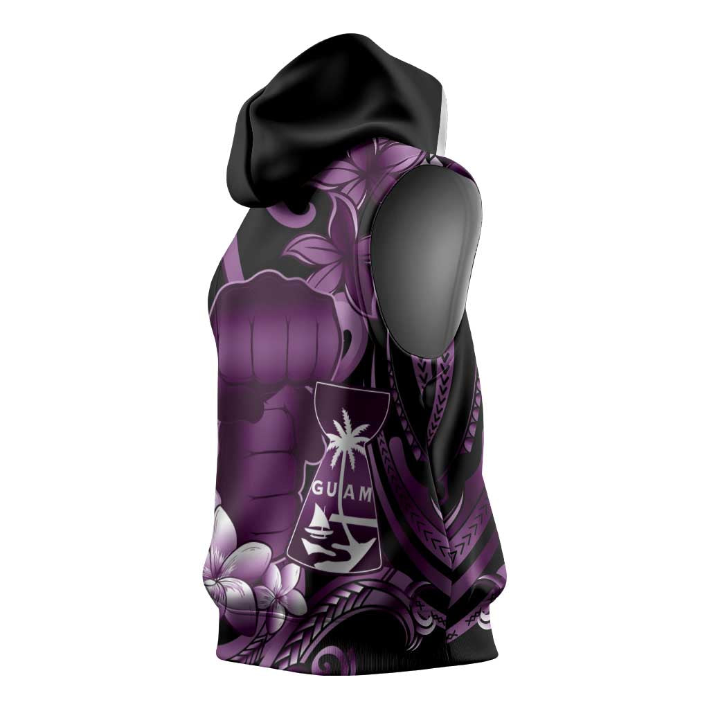 Purple Hafa Adai Guam Sleeveless Hoodie Chamorro Latte Stone Hand With Plumeria - Polynesian Pride