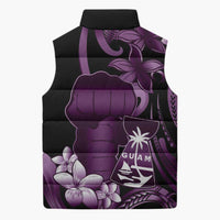 Purple Hafa Adai Guam Sleeveless Puffer Jacket Chamorro Latte Stone Hand With Plumeria - Polynesian Pride