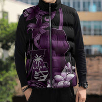 Purple Hafa Adai Guam Sleeveless Puffer Jacket Chamorro Latte Stone Hand With Plumeria - Polynesian Pride