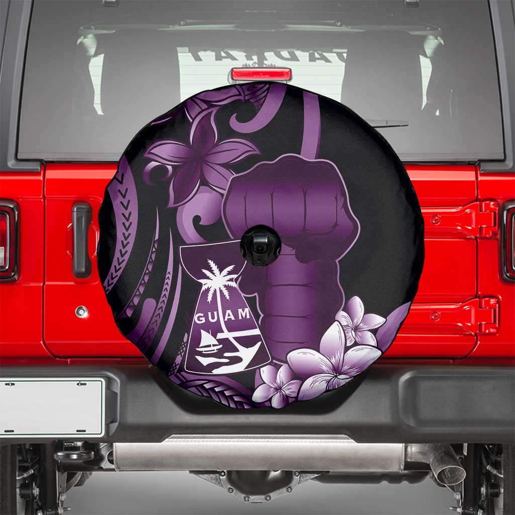 Purple Hafa Adai Guam Spare Tire Cover Chamorro Latte Stone Hand With Plumeria
