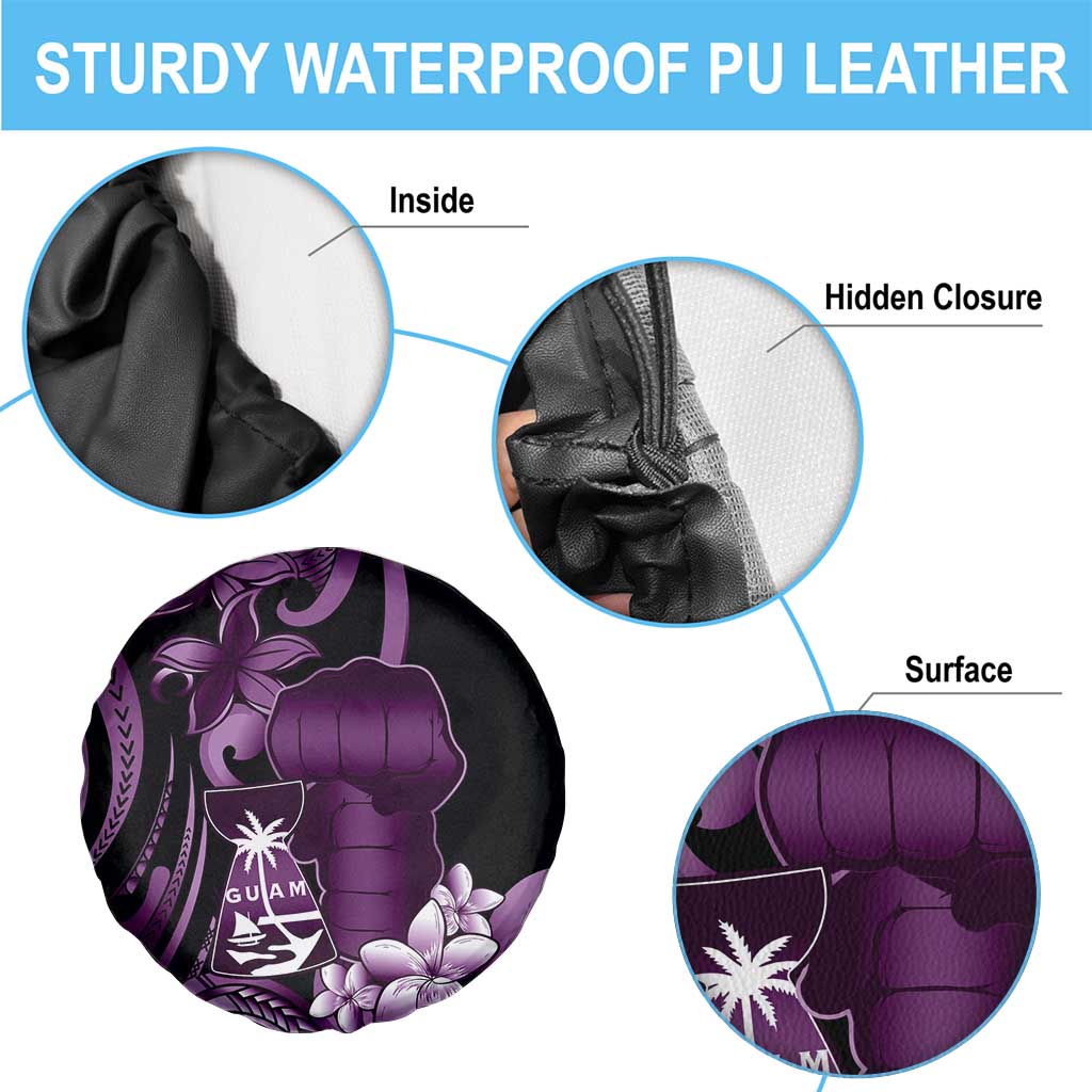 Purple Hafa Adai Guam Spare Tire Cover Chamorro Latte Stone Hand With Plumeria