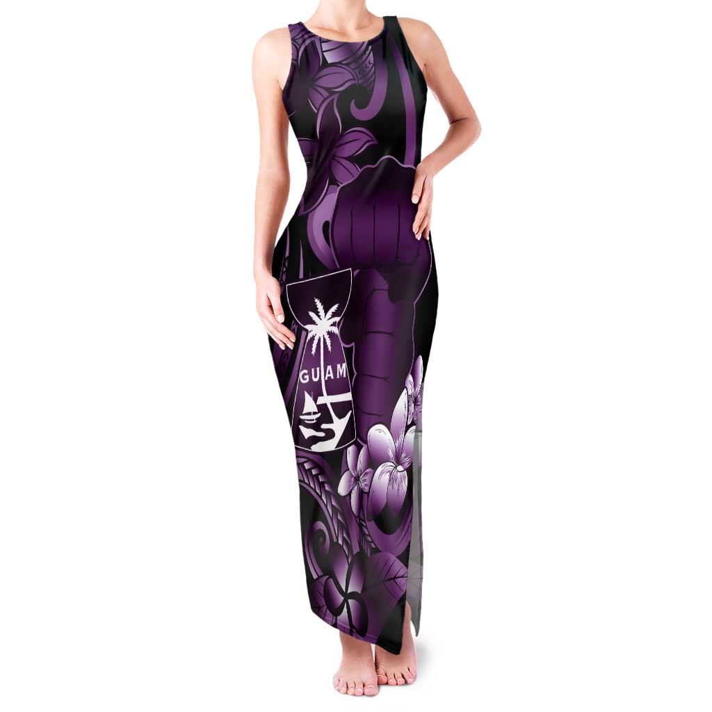 Purple Hafa Adai Guam Tank Maxi Dress Chamorro Latte Stone Hand With Plumeria