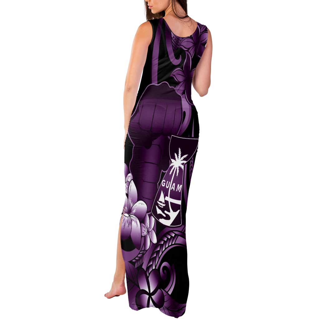 Purple Hafa Adai Guam Tank Maxi Dress Chamorro Latte Stone Hand With Plumeria