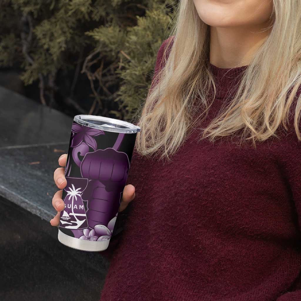 Purple Hafa Adai Guam Tumbler Cup Chamorro Latte Stone Hand With Plumeria