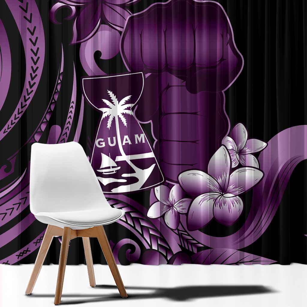 Purple Hafa Adai Guam Window Curtain Chamorro Latte Stone Hand With Plumeria