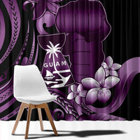 Purple Hafa Adai Guam Window Curtain Chamorro Latte Stone Hand With Plumeria