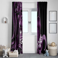 Purple Hafa Adai Guam Window Curtain Chamorro Latte Stone Hand With Plumeria