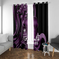 Purple Hafa Adai Guam Window Curtain Chamorro Latte Stone Hand With Plumeria