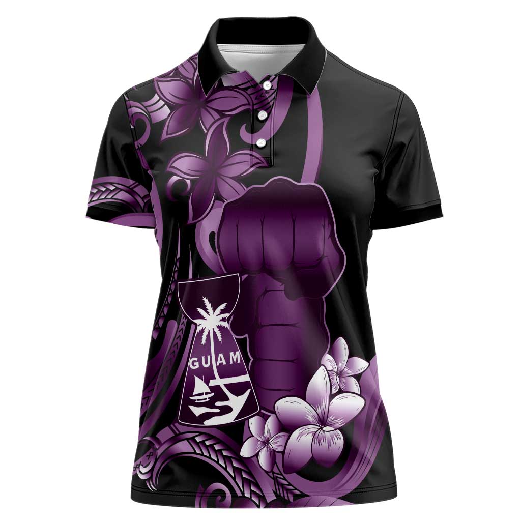 Purple Hafa Adai Guam Women Polo Shirt Chamorro Latte Stone Hand With Plumeria