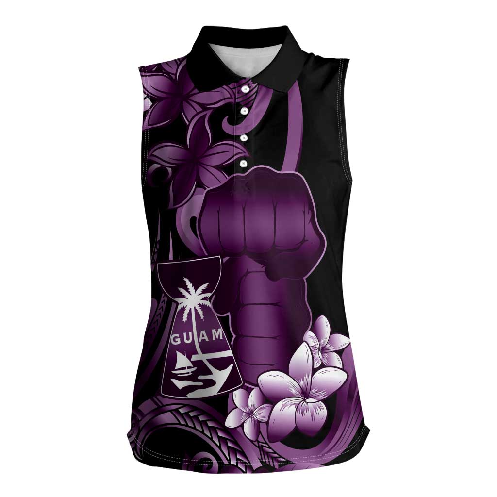 Purple Hafa Adai Guam Women Sleeveless Polo Shirt Chamorro Latte Stone Hand With Plumeria