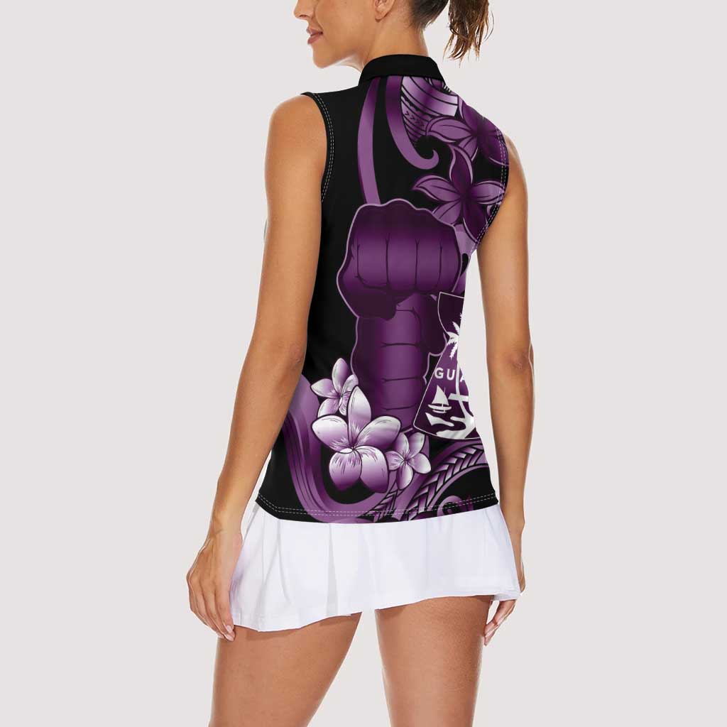 Purple Hafa Adai Guam Women Sleeveless Polo Shirt Chamorro Latte Stone Hand With Plumeria