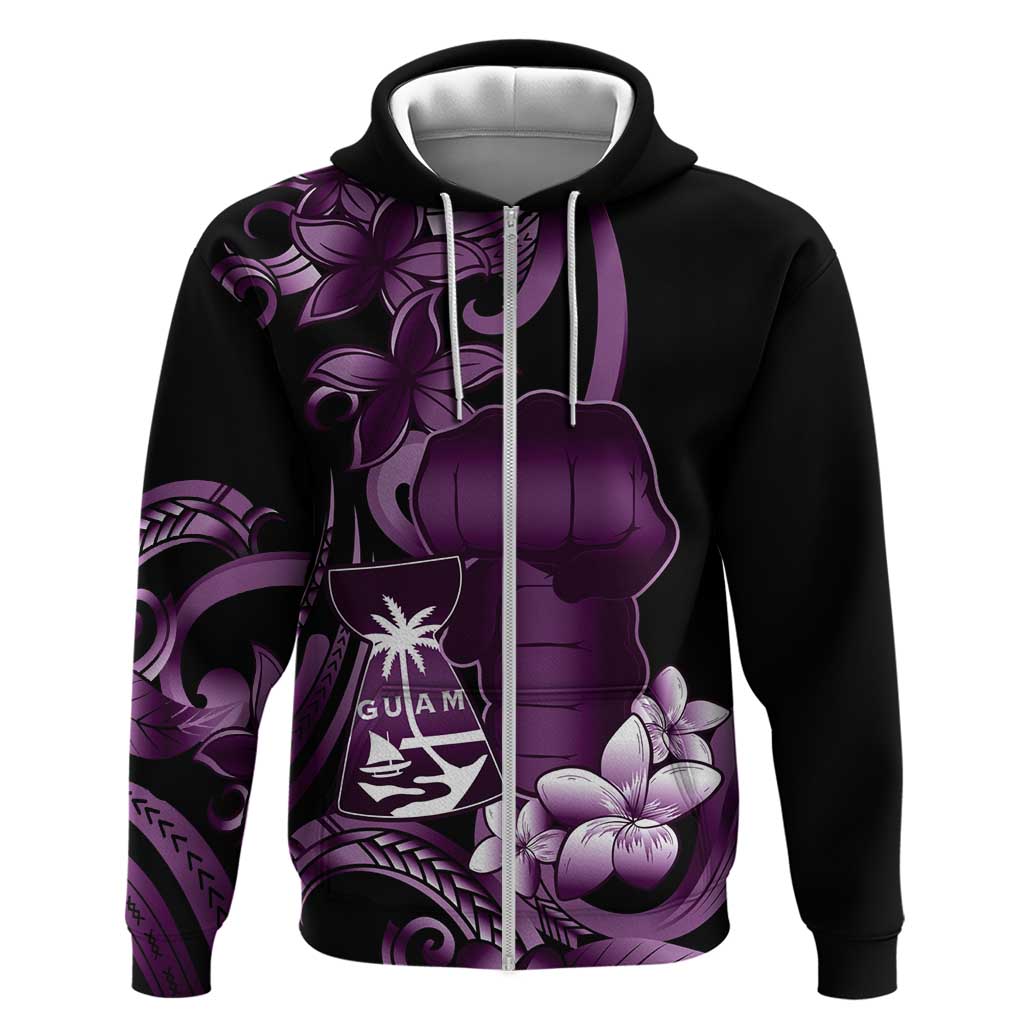 Purple Hafa Adai Guam Zip Hoodie Chamorro Latte Stone Hand With Plumeria
