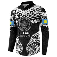 Palau Constitution Day Button Sweatshirt Belau Seal With Polynesian Pattern - Black