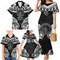 Palau Constitution Day Family Matching Mermaid Dress and Hawaiian Shirt Belau Seal With Polynesian Pattern - Black