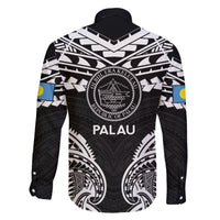 Palau Constitution Day Family Matching Off Shoulder Maxi Dress and Hawaiian Shirt Belau Seal With Polynesian Pattern - Black