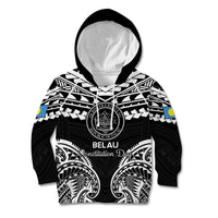 Palau Constitution Day Kid Hoodie Belau Seal With Polynesian Pattern - Black