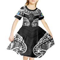 Palau Constitution Day Kid Short Sleeve Dress Belau Seal With Polynesian Pattern - Black