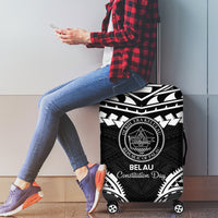 Palau Constitution Day Luggage Cover Belau Seal With Polynesian Pattern - Black