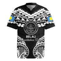 Palau Constitution Day Rugby Jersey Belau Seal With Polynesian Pattern - Black